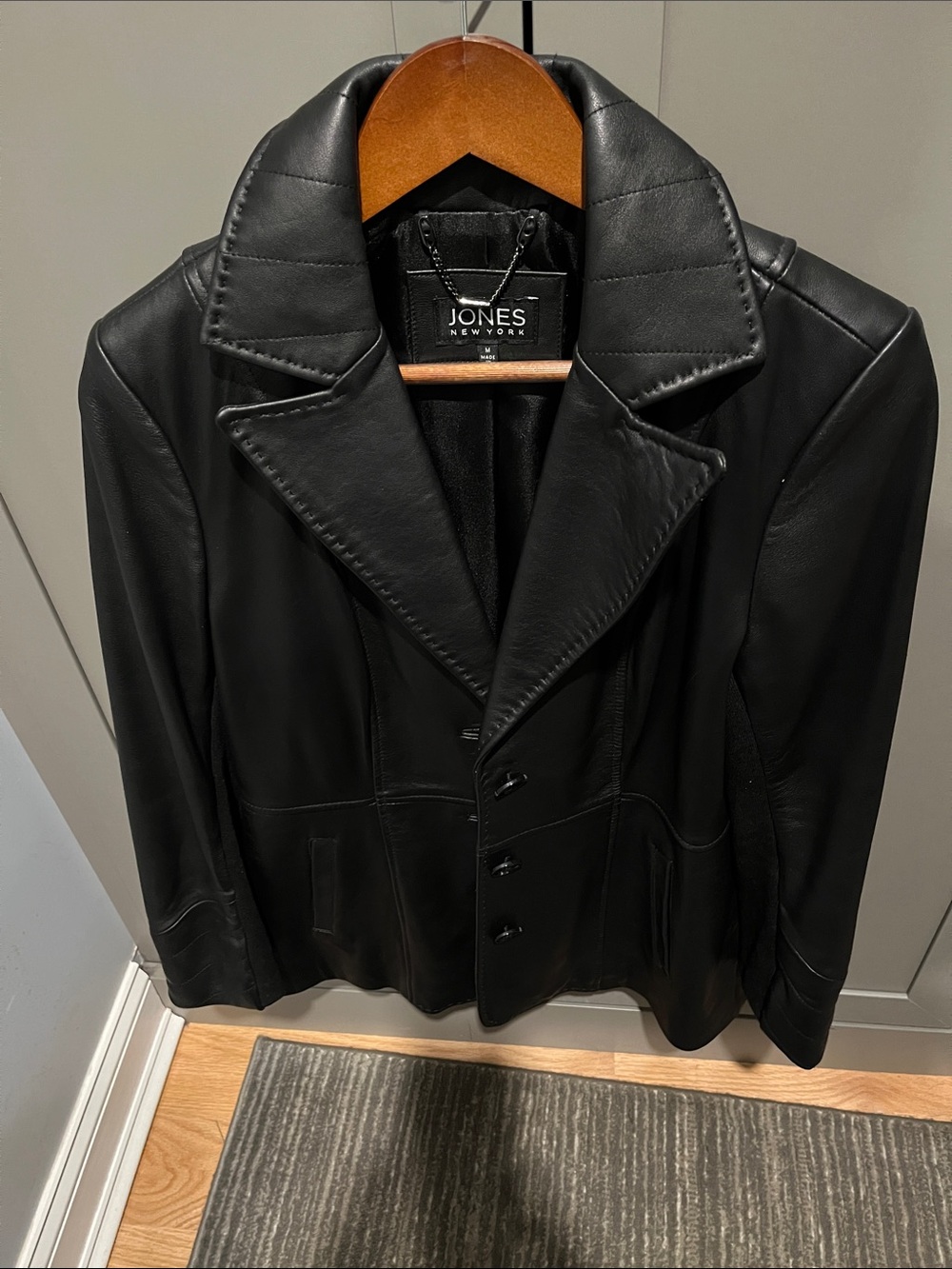 Jones New York Black Leather Pea Coat